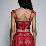 Liska | Corsé de cuero con falda de encaje – vista posterior – Rojo