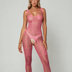 Leonie | Bodystocking kabaretki z koronką – pełna długość – Rosa
