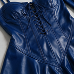Lilou | Korsett Kunstleder Minikleid – Detail – Königsblau